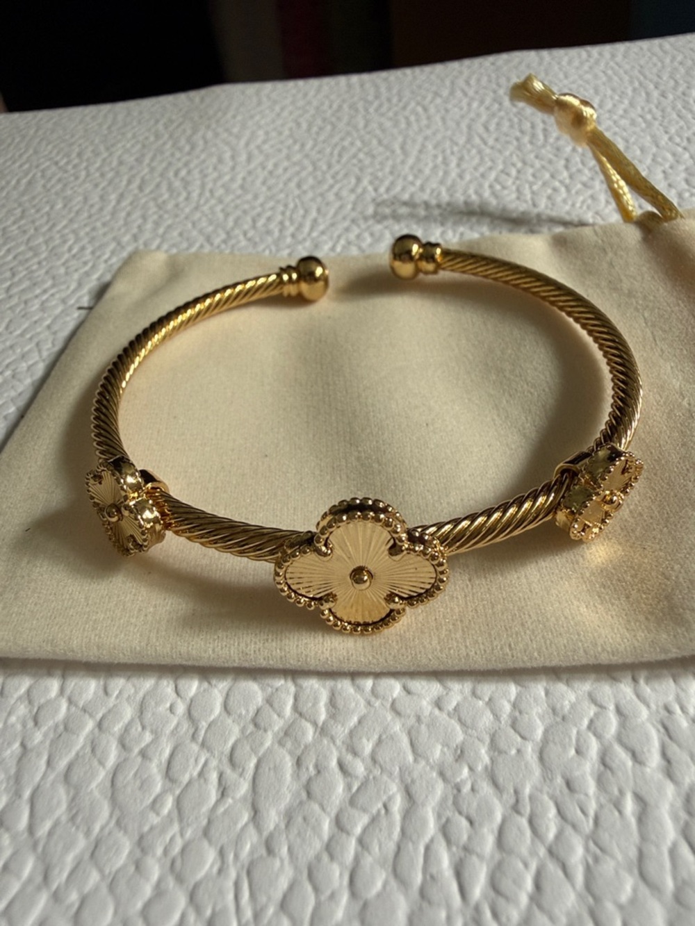 Gold Flower Cable Cuff Bracelet - Women's Jewelry